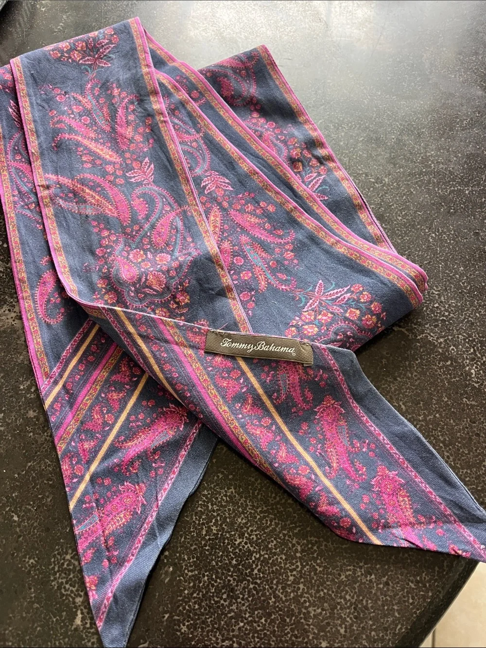 EUC Tommy Bahama, Pink and blue boho Paisley pattern scarf 4